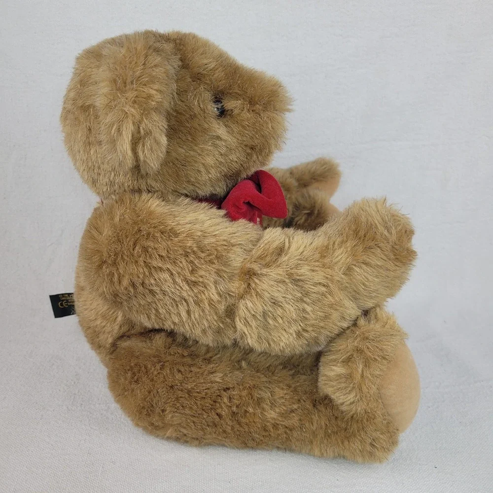 Vermont Teddy Bear Brown Plush Velvet Red Bow Tie Jointed Stuffed Animal